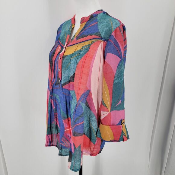 Ava & Grace Blouse Womens Large Colorful Abstract Print Popover 3/4 Sleeves - Picture 3 of 11
